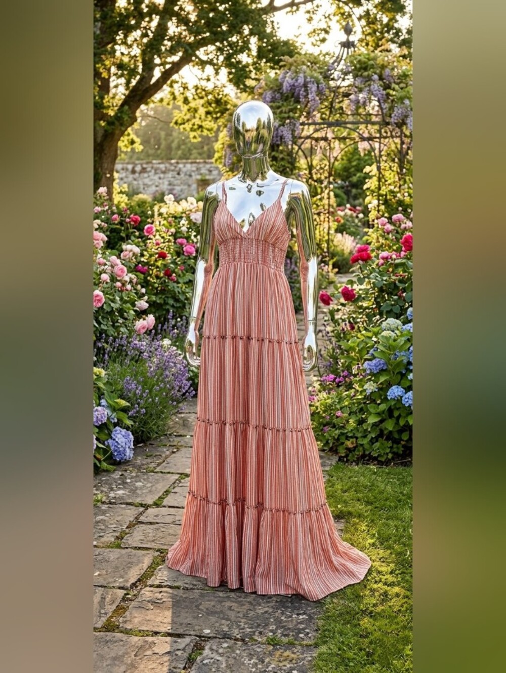 Striped Maxi Sundress in Terracotta Pink